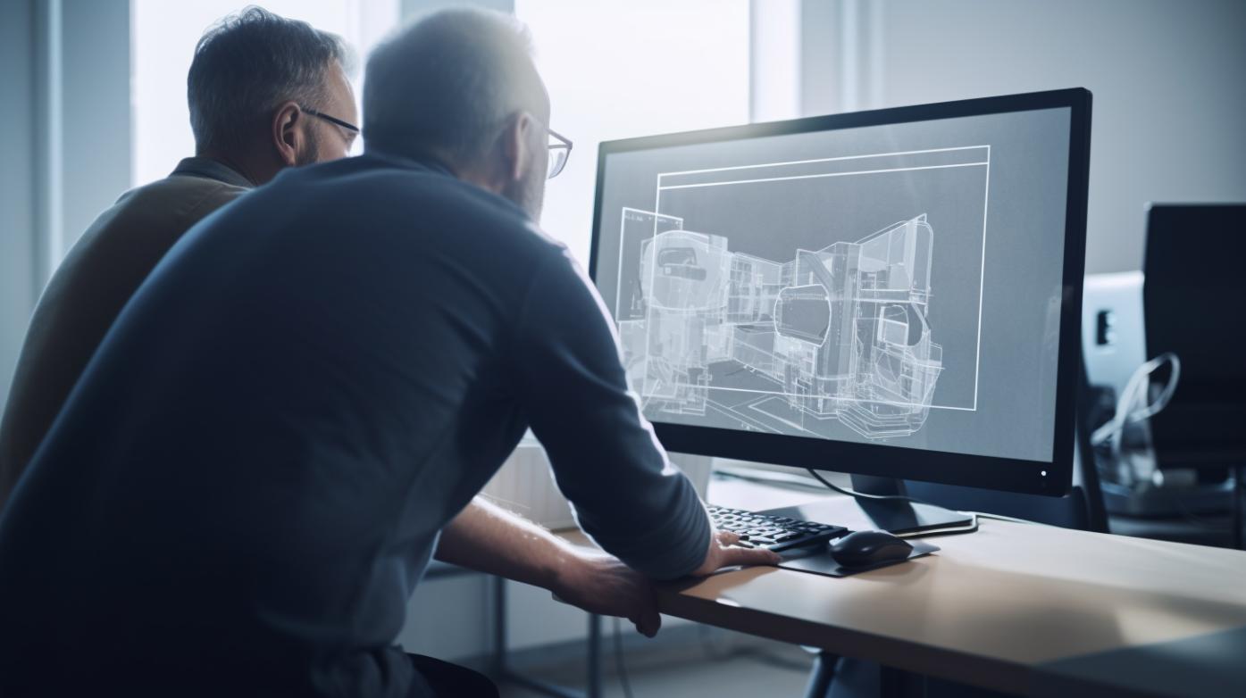assistenza alla progettazione, due persone al lavoro davanti al computer