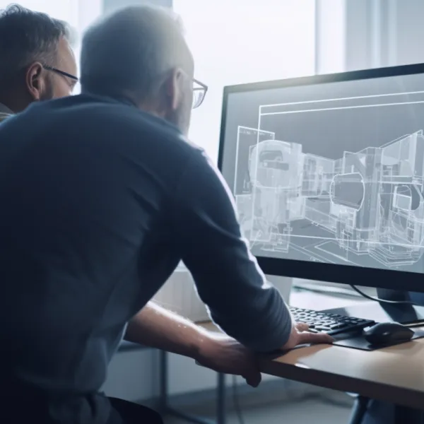 assistenza alla progettazione, due persone al lavoro di progettazione al computer